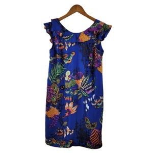 J Crew Silk Dress Size 4 Party Dress Layered Flowy Floral blue Ruffle Collar